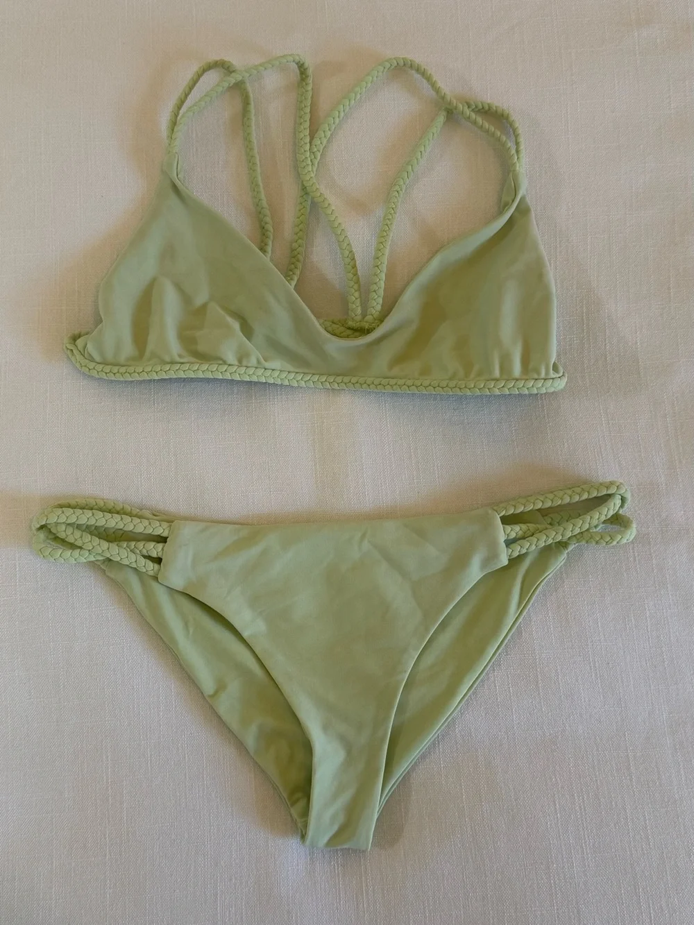 Frankie’s Bikinis Lime Green Braided Strap Bikini Set